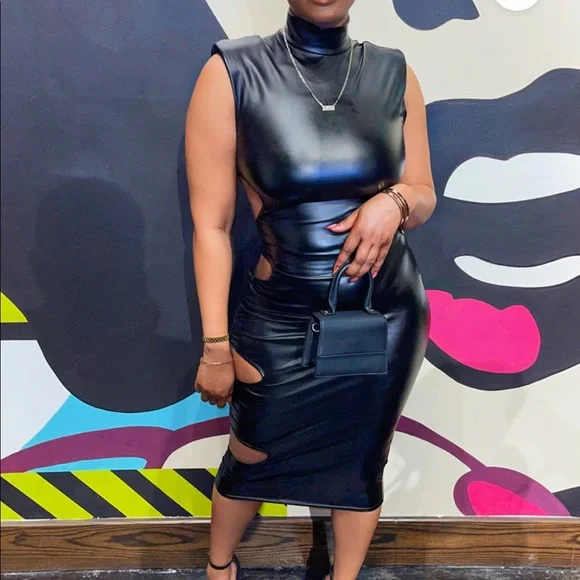 Olive Ole Black Faux Leather Cut Out Dress | Color: Black | Size: M | Sweet2u's Closet Olive Ole Black Faux Leather Cut Out Dress | Color: Black | Size: M | Sweet2u's Closet